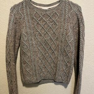 Hinge Cropped Lambswool/Cotton Sweater Small in Taupe